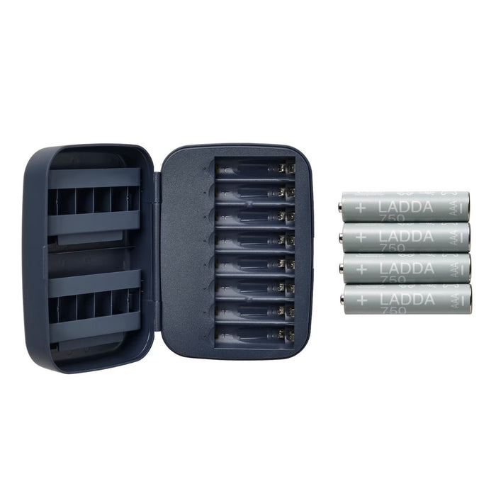 IKEA LITOSFÄR Battery charger with storage, dark blue with LADDA Rechargeable battery,1900 HR06 AA 1.2V
