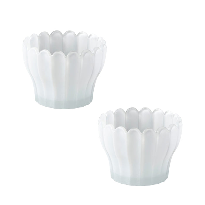 IKEA SMÅNÄCKROS white petal-shaped glass tealight holder, pack of 2, 8 cm diameter #30638150