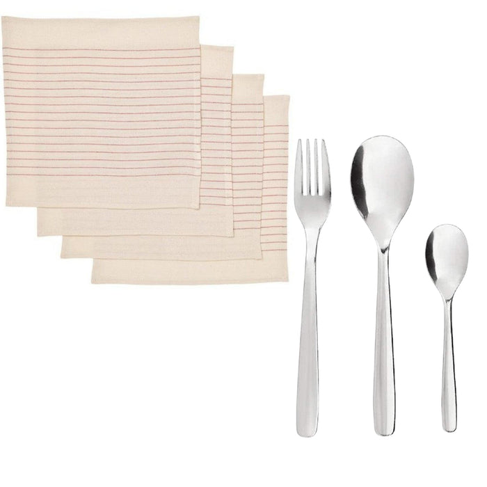 IKEA MOPSIG12-piece cutlery set with VIPPSTARR Napkin striped pattern red/natural30x30 cm