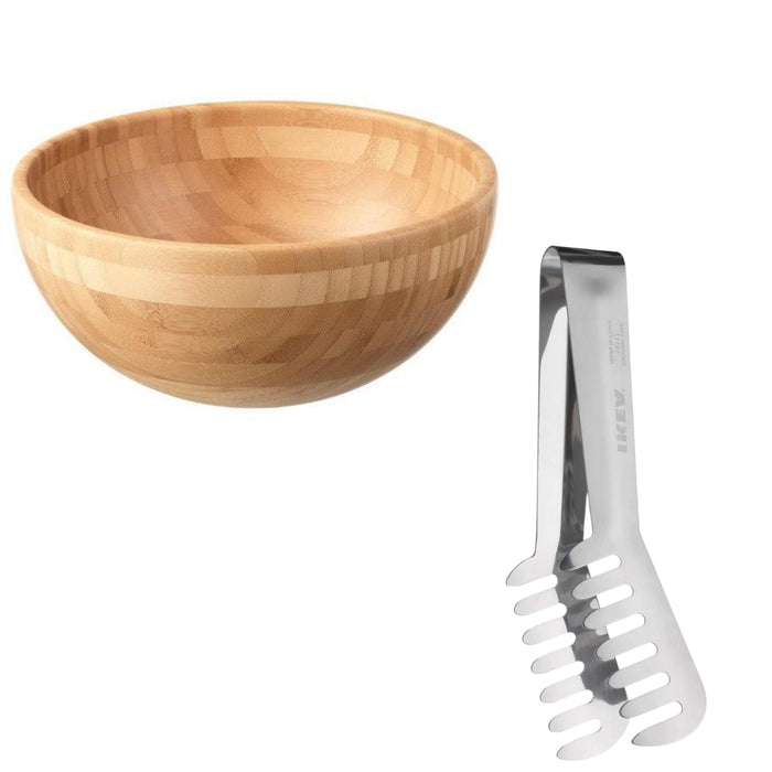 IKEA  SKOGHALL Salad tongs with  BLANDA MATT Serving bowl, bamboo, 28 cm