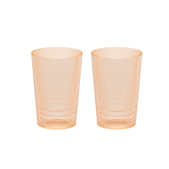 IKEA KALLSINNIG orange plastic reusable glass with ridged diamond band, 38cl capacity #40623638