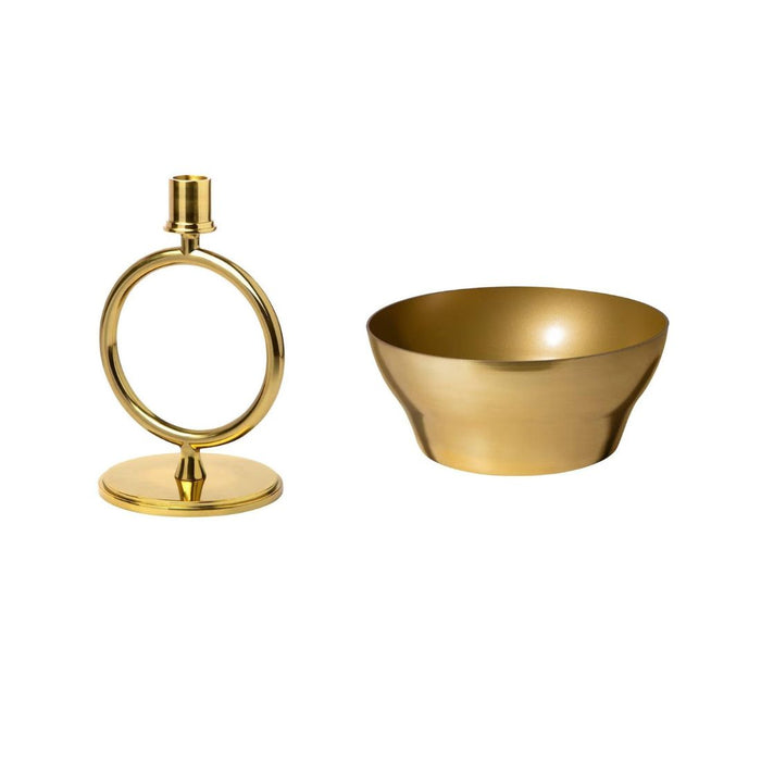 IKEA AROMATISK Candlestick/candle holder, brass-colour, 20 cm with Serving bowl, metal brass-colour, 24x11 cm