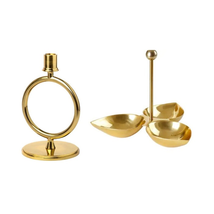 IKEA AROMATISK Candlestick/candle holder, brass-colour, 20 cm (8 ") with Serving stand, gold-colour