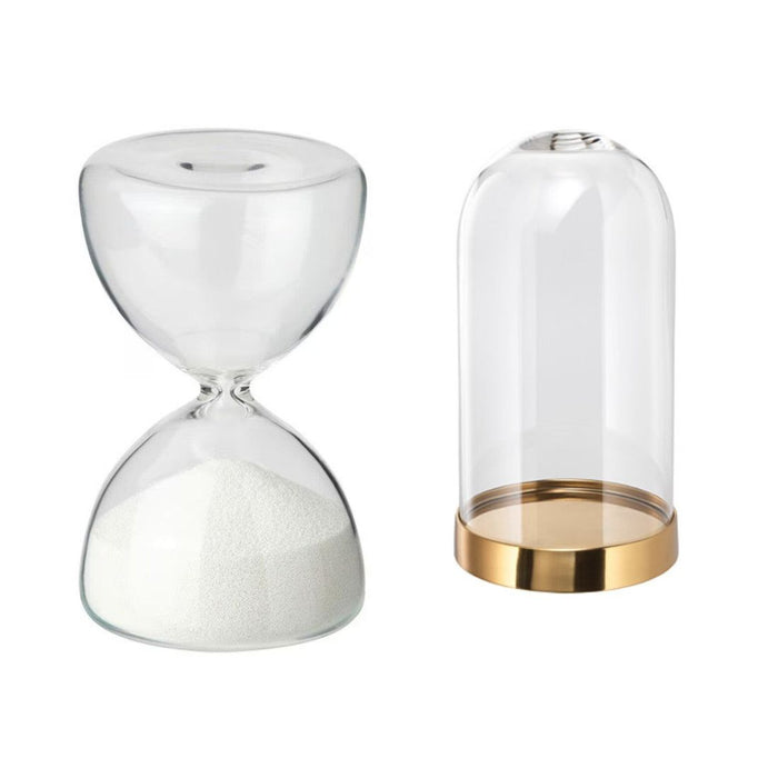 IKEA EFTERTÄNKA Decorative hourglass, clear glass/white, 10 cm with Glass dome with base, 19cm