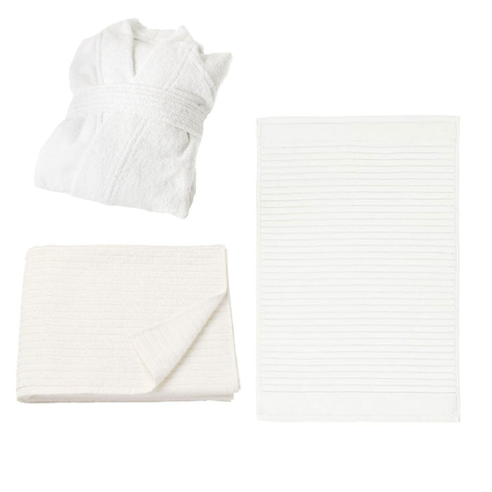 IKEA White Bathroom Essentials Set – Bath Mat 40x60 cm, Bath Towel 70x140 cm & Bath Robe (L/XL)