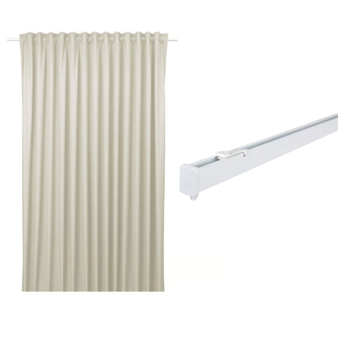 IKEA BENGTA Block-out curtain, 1 piece, beige/with heading tape, 210x250 cm with  VIDGA Single track rail, included ceiling fittings/white140 cm