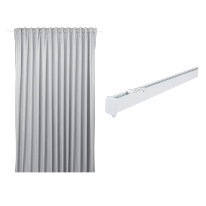 IKEA BENGTA Block-out curtain, 1 length, light grey, 210x250 cm  with  VIDGA Single track rail, included ceiling fittings/white 140 cm