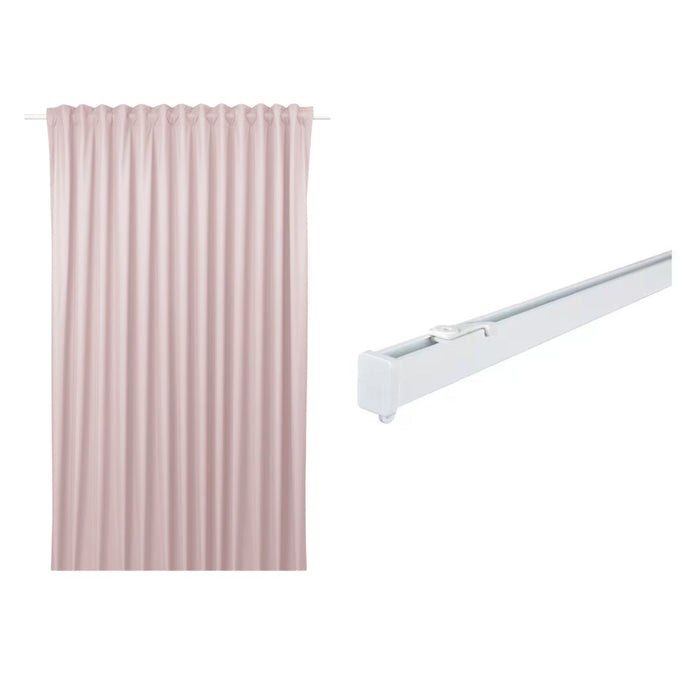 IKEA BENGTA Block-out curtain, 1 piece, light pink/with heading tape, 210x250 cm with VIDGA Single track rail, included ceiling fittings/white140 cm