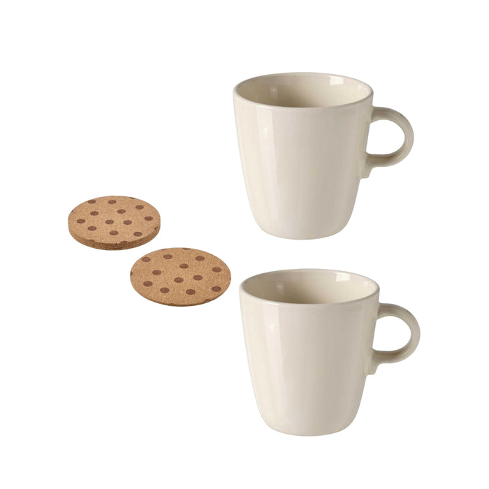 IKEA  New SOLABBORRE Coaster, cork/dotted, 10 cm 4 pack with Mug, glossy beige 37 cl ( 2 pieces )