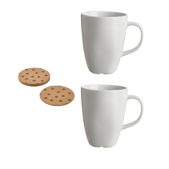 IKEA  New SOLABBORRE Coaster, cork/dotted, 10 cm 4 pack with Mug, white 30 cl ( 2 pieces )