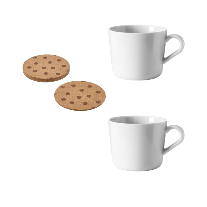Ikea 365+ Mug, White 24 cl (2 Pieces) with Coaster, Cork/Dotted, 10 cm (4 ") (4 Pack)