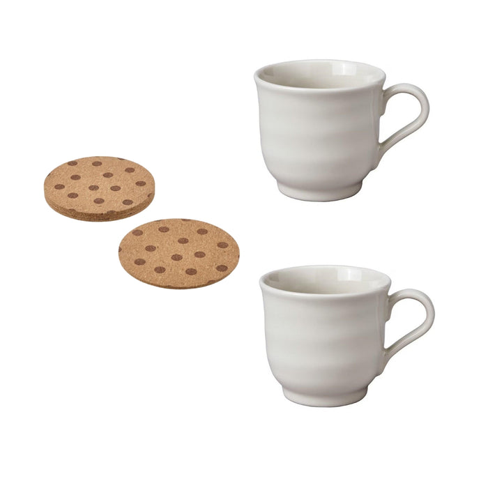 Ikea SANDSKÄDDA Mug, Light Grey-Beige, 27 cl (2 Pieces) with Coaster, Cork/Dotted, 10 cm (4 ") (4 Pack)
