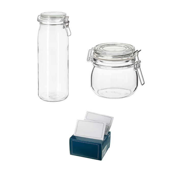 Ikea Jar with lid, clear glass set of 2 (0.5 L, 2.1 L) with Labels (pack of 59)