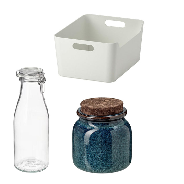 Ikea UPPDATERA Box, white, 34x24 cm with Jar with lid combo (0.3 L, 1.4 L)
