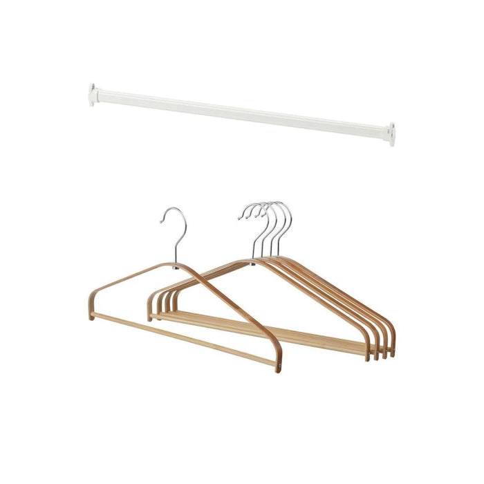 IKEA HÖSVANS Hanger, Bamboo, 5 Pack with Clothes Rail, White 55 cm