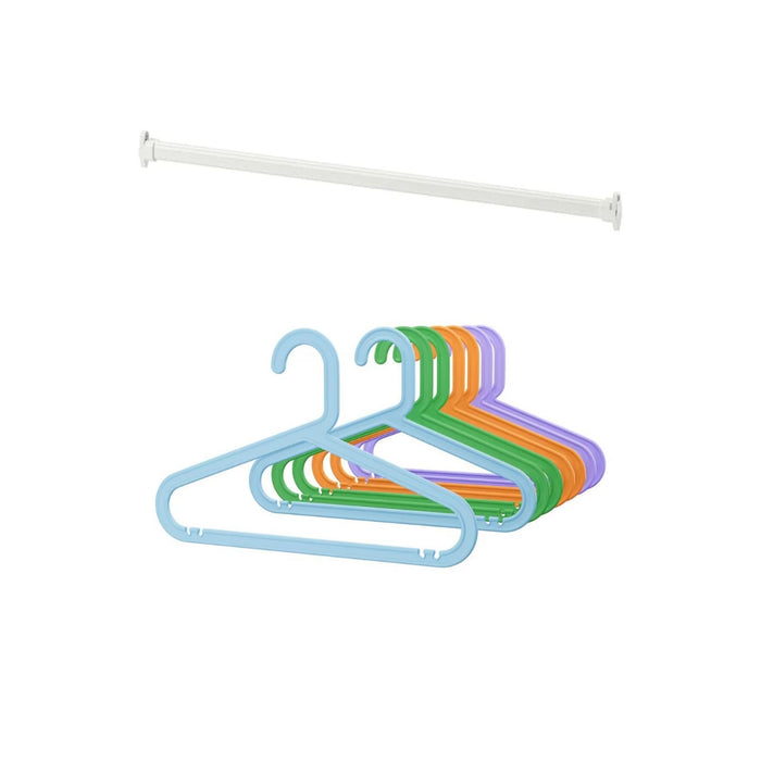 IKEA BAGIS Children's Coat-Hanger, Mixed Colours 8 Pack with Clothes Rail, White 55 cm