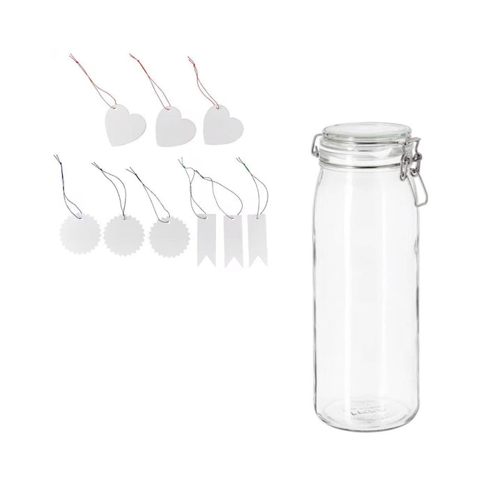 IKEA KORKEN Jar with lid, clear glass 2 l with Label with string, set of 9, white