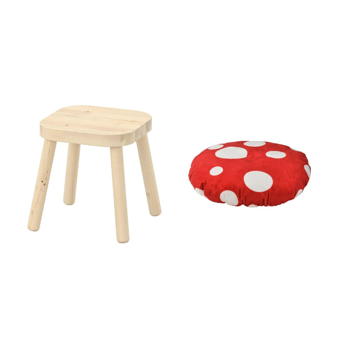 IKEA FLISAT Children's Stool, Pine with Stool Cover, Toadstool Shaped/red White