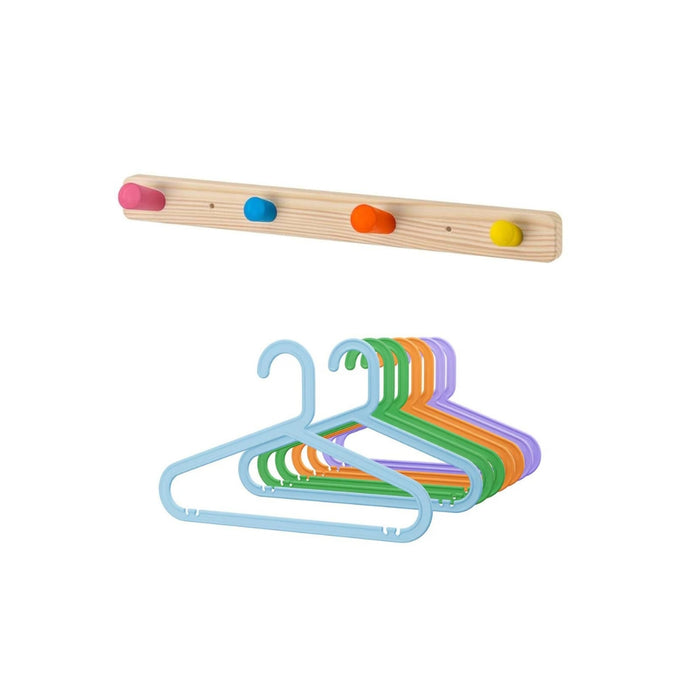 IKEA FLISAT Knob Rack with 4 knobs with Children's Coat-Hanger, Mixed Colours