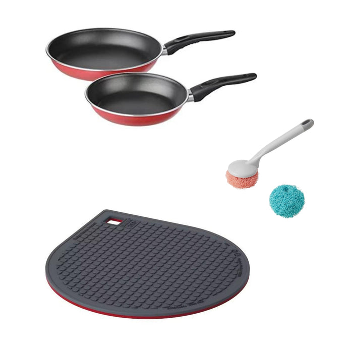 IKEA Non-Stick Frying Pan (Set of 2) with Silicone Mat and Cleaning Brush
