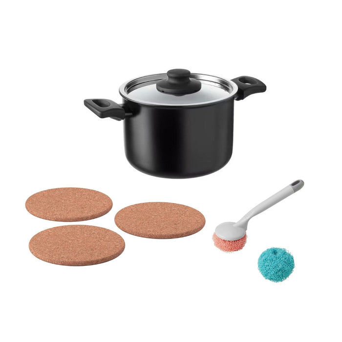IKEA Non-Stick Cooking Pot with Lid ( 3 L ), Black, Includes Cork Trivets and Cleaning Brush