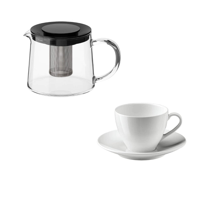 IKEA Glass Teapot with Stainless Steel Infuser 1.5 l and Cup with Saucer 200 ml