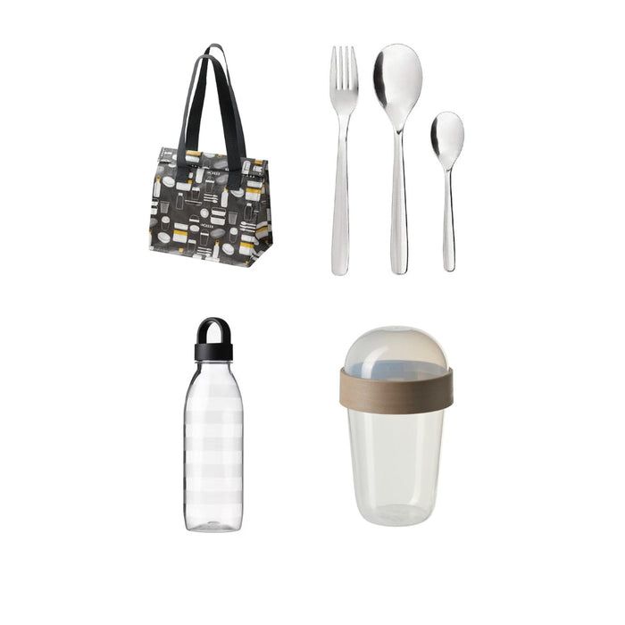 Ikea Lunch Set with Insulated Bag, Stainless Steel Cutlery(12 Pieces), Water Bottle(700 ml), and Snack Cup(300ml)