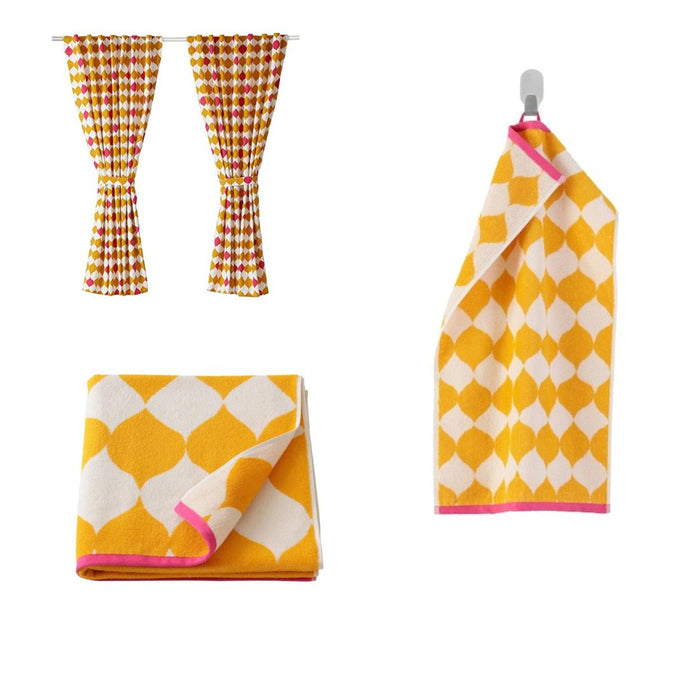 IKEA AROMATISK Hand towel, yellow, 40x70 cm with Bath towel, yellow 70x140 cm and Curtain, multicolour145x150 cm (57x59 ")