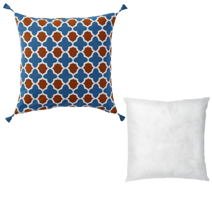 IKEA INGVEIG Cushion cover, geometric/brown blue/white50x50 cm with INNER Cushion pad, white/soft, 50x50 cm