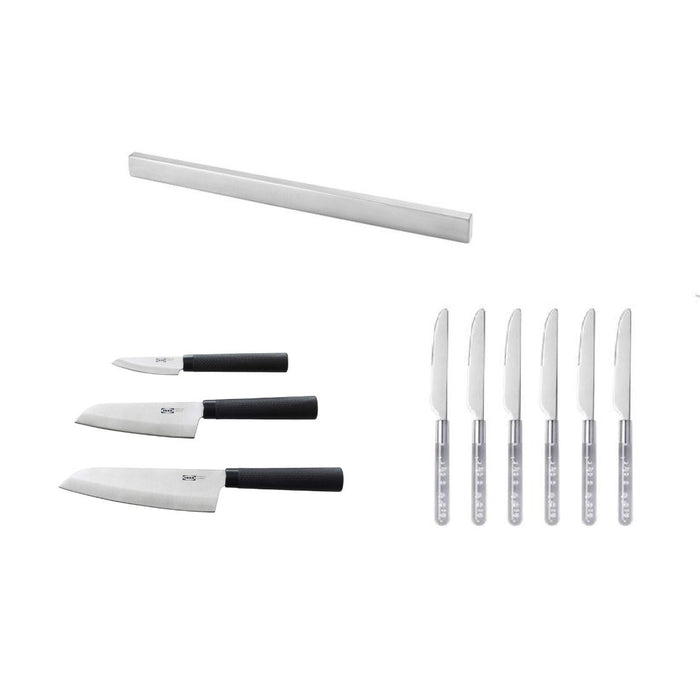 IKEA Kungsfors  Magnetic knife rack, stainless steel, 56 cm with 3-piece knife set  and 6 Knife
