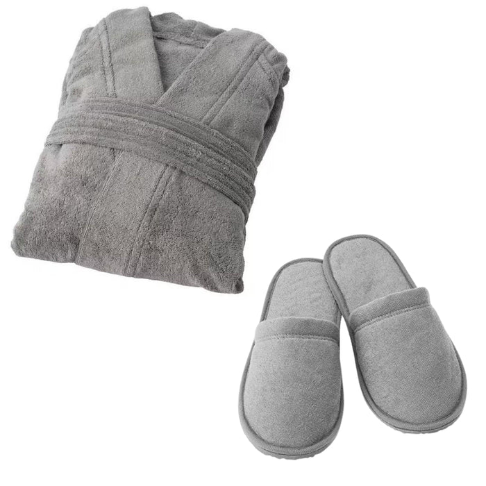 IKEA TÅSJÖN Slippers, grey, L/XL with ROCKÅN Bath robe, greyL/XL