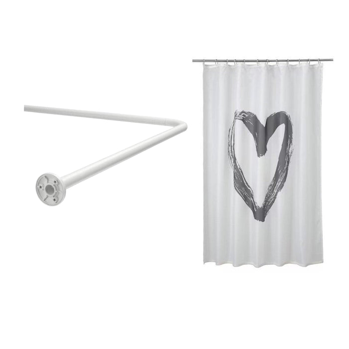 IKEA LYKTFIBBLA/VIKARN Shower curtain, white/grey, 180x200 cm with Shower curtain rod, white
