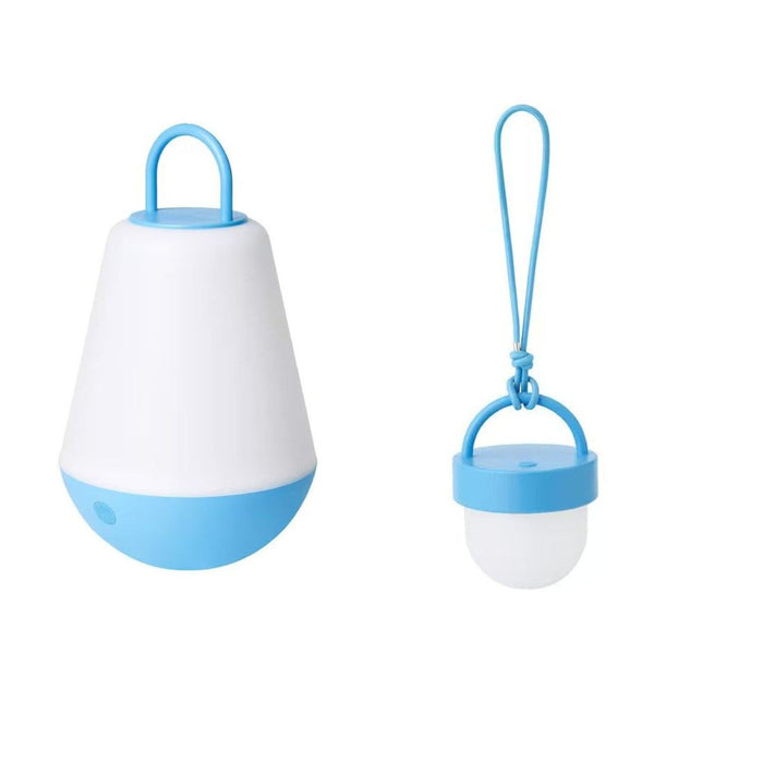 IKEA SOMMARLÅNKE LED pendant lamp, blue/battery-operated outdoor, 10 cm with LED decorative table lamp, white blue/battery-operated outdoor, 21 cm