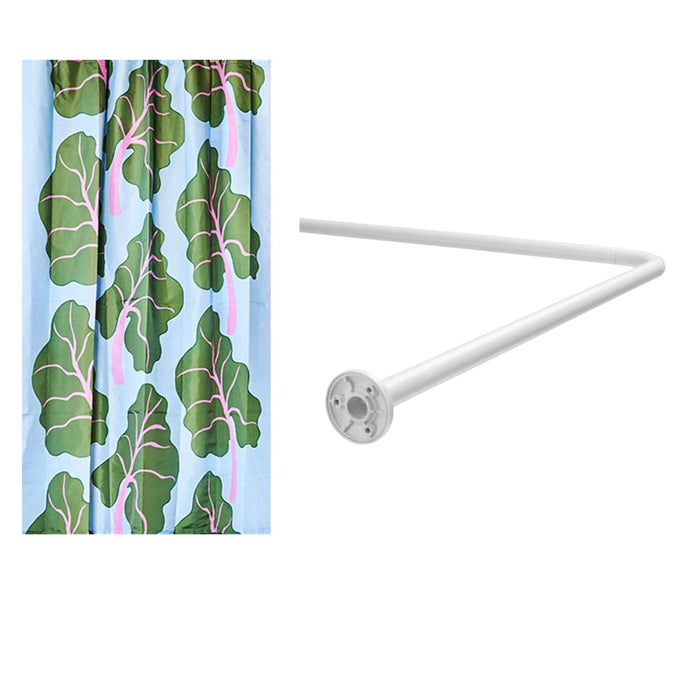 IKEA BASTUA Shower curtain, leaf pattern blue/green, 180x200 cm with VIKARN Shower Curtain Rod, White