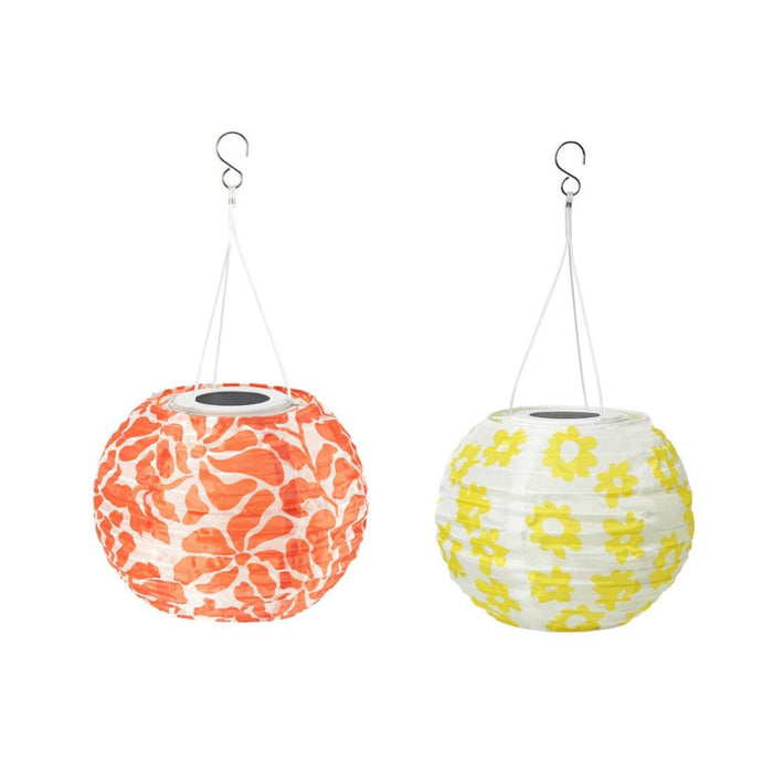 IKEA SOLVINDEN Pendant lamp, flower/solar-powered orange, 22 cm With LED solar-powered pendant lamp, outdoor globe/yellow flower, 22 cm