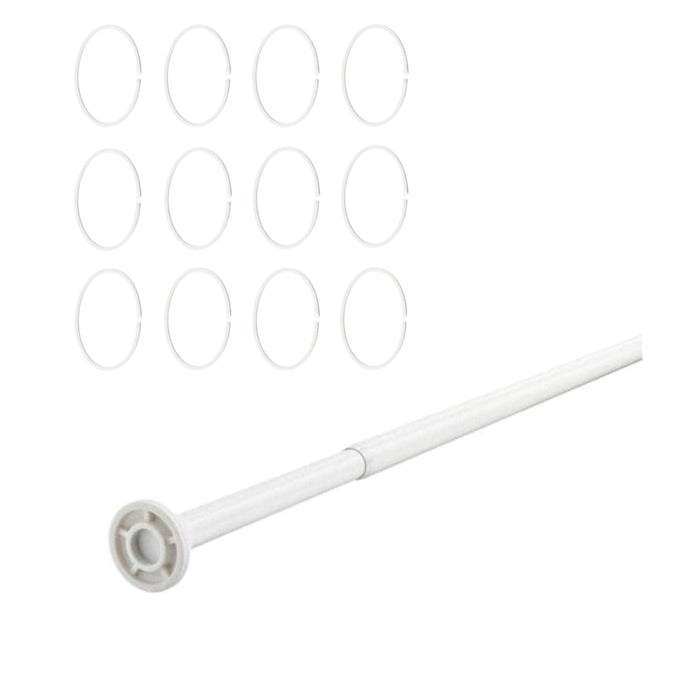 IKEA HASSJON/BOTAREN shower curtain ring 12pack with Shower curtain rod, white, 70-120 cm
