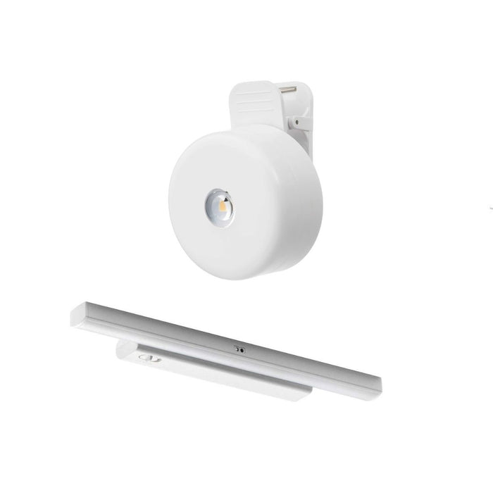 IKEA STÖTTA LED spotlight and clamp, battery-operated white  with  LED cabinet lighting strip w sensor, battery-operated white, 52 cm
