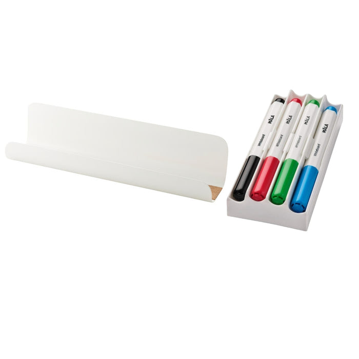 IKEA VEMUND Pen/eraser holder, white with MÅLA Whiteboard pen with holder/eraser, mixed colours