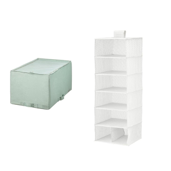 IKEA STUK Storage case, light grey-green, 34x51x28 cm with Storage with 7 compartments, white/grey, 30x30x90 cm
