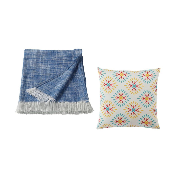IKEA Throw, blue, 120x180 cm (47x71) with Cushion, white/printed, 40x40 cm