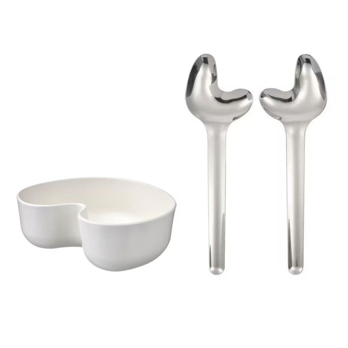 IKEA ÖMSESIDIG 2-piece serving set, stainless steel with  Serving bowl, white, 28x24 cm