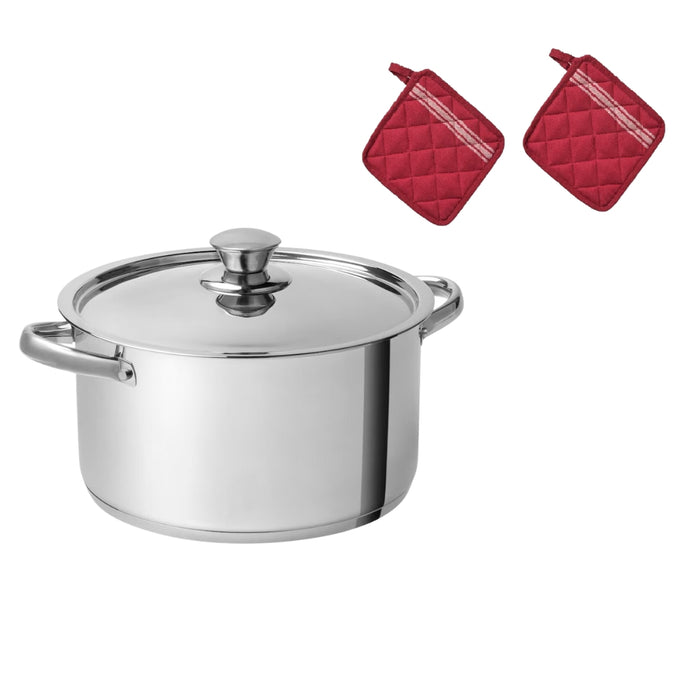 IKEA DVÄRGKRÄFTA Pot with lid, 5.5 l and HILDEGUN Pot Holder, red, 19x19 cm  Pack of 2
