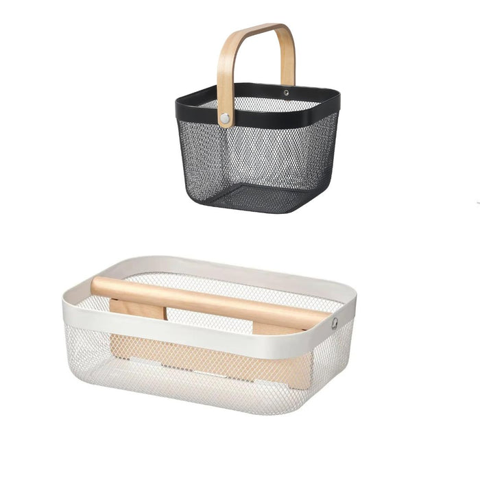 IKEA RISATORP Basket with compartments, white, 33x24x11 cm with Basket, dark grey, 25x26x18 cm