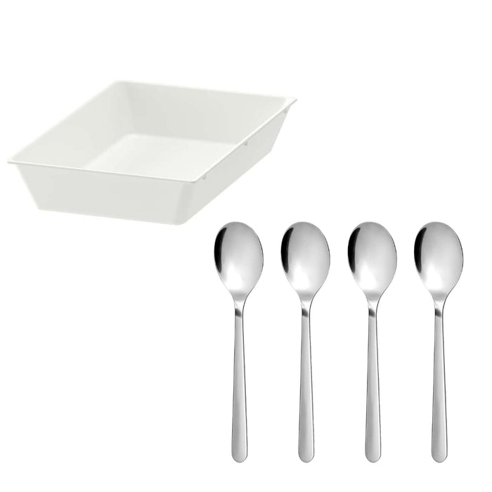 IKEA UPPDATERA Utensil tray, white20x31 cm with FÖRNUFT Spoon, stainless steel, 19cm