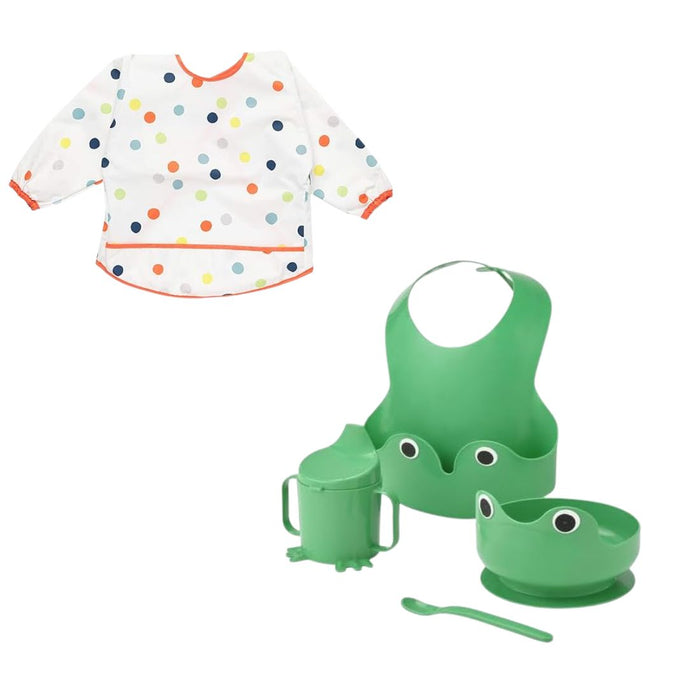 IKEA Bib, multicolour with 4-piece eating set, bright green