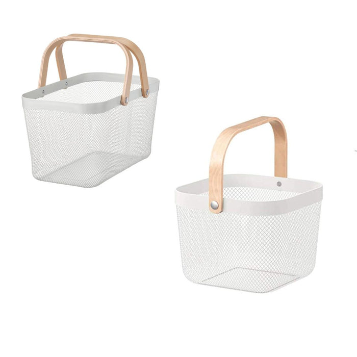 IKEA RISATORP Basket, white, 27x42x23 cm with Basket, white, 25x26x18 cm