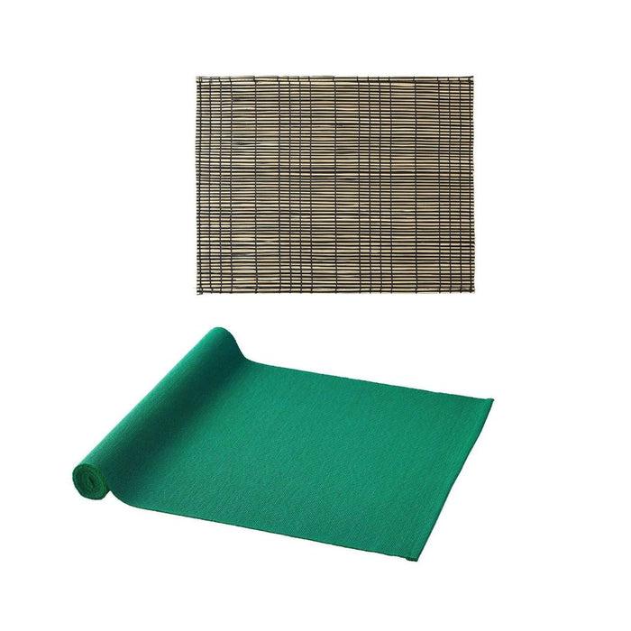 IKEA Place mat,  natural,black with Table-runner, dark green, 35x130 cm