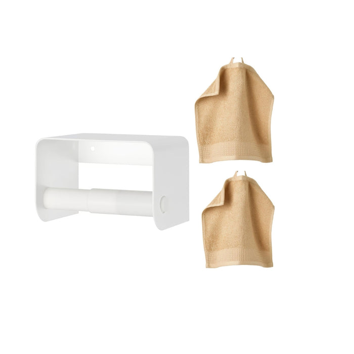 IKEA ENUDDEN Toilet Roll Holder with Washcloth, White, 9x13x8 cm, Top Shelf, Light Yellow Washcloth 30x30 cm ( 2 piece )