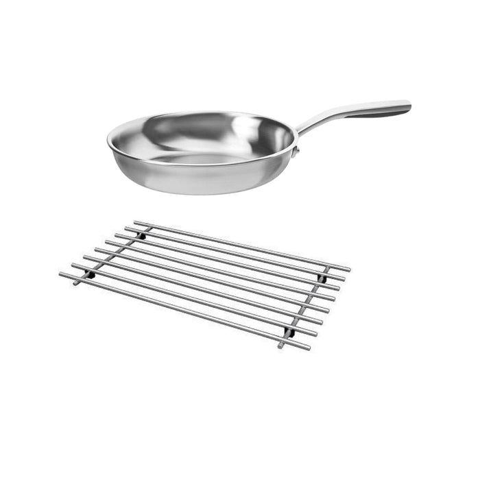 Ikea SENSUELL Frying pan, stainless steel/grey, 24 cm with  LÄMPLIG Trivet, stainless steel, 50x28 cm.
