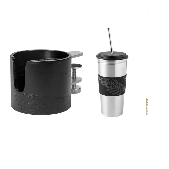 IKEA LÅNESPELARE Mug with lid and straw, black with Mug holder, black